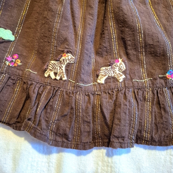 Gymboree girls size 2T Savannah Sunset line brown embroidered zoo animals dress - Picture 3 of 6